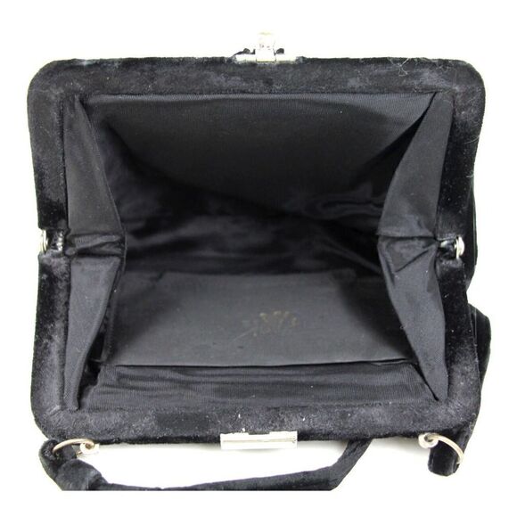 VINTAGE PEGI PARIS BLACK VELVET TOP HANDLE FRAME CLASP SATCHEL HANDBAG PURSE - Picture 8 of 12